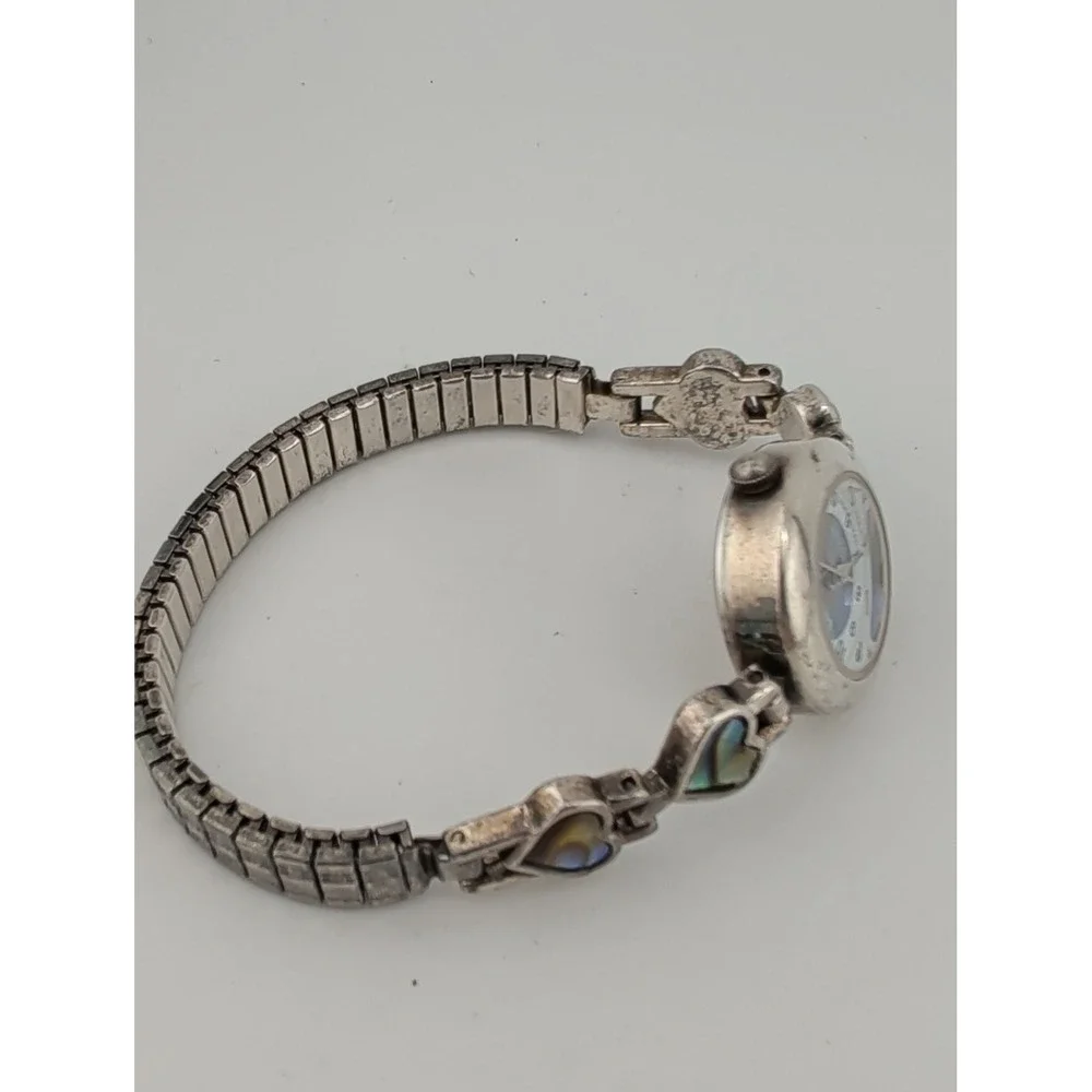 LA Gear Women's Watch Abalone Dial Heart Stretch Band 21mm Case- New Battery